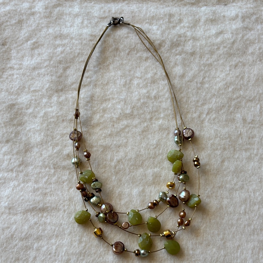 Elegant Multi-Strand Green and Brown Necklace